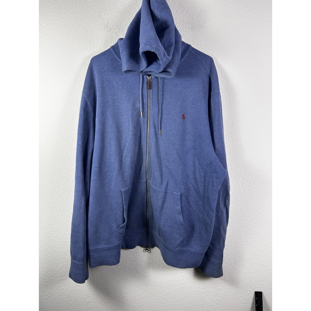 Polo Ralph Lauren Hoodie Full Zip Up Knit Sweater Jacket Mens XXL Hooded Blue